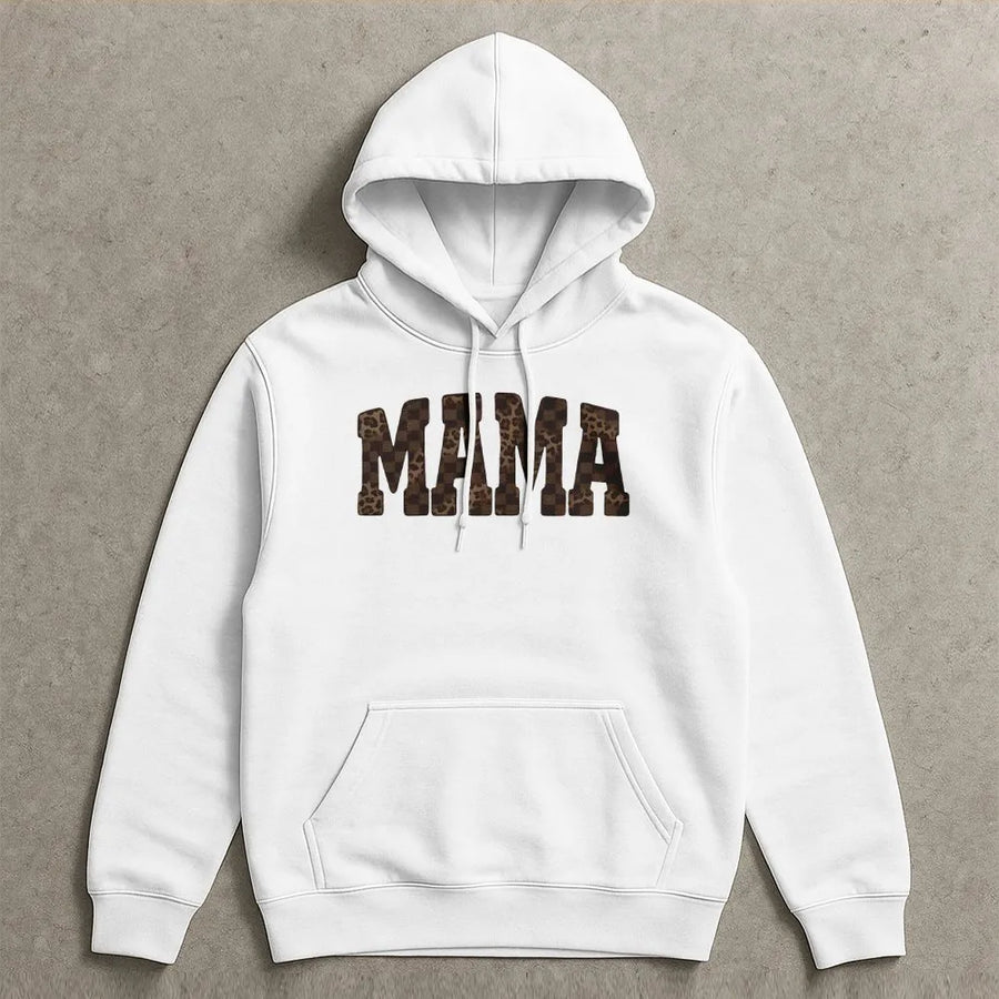 Mama Leopard Print Hoodie | Checkerboard Graphic Tee for Moms | Premium Soft Cotton | Mother's Day Gift for Her