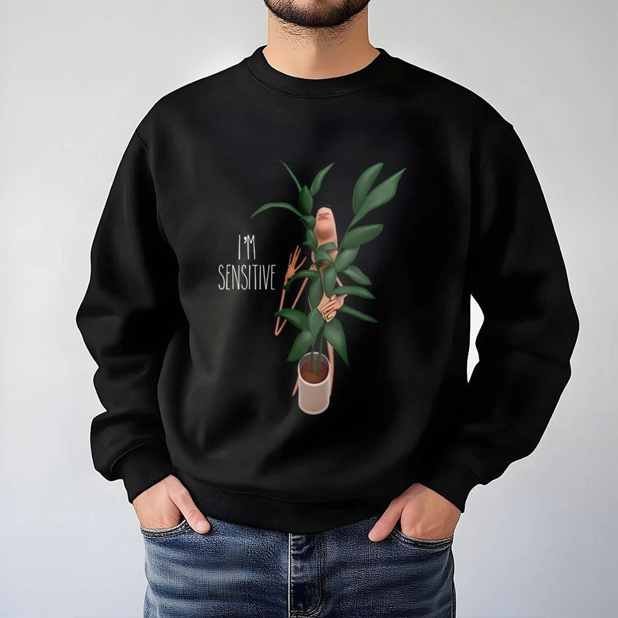 I'm Sensitive Sweatshirt | Funny Plant Worm Graphic | Premium Cotton Blend Cozy Pullover | Unique Gift for Introverts and Plant Lovers