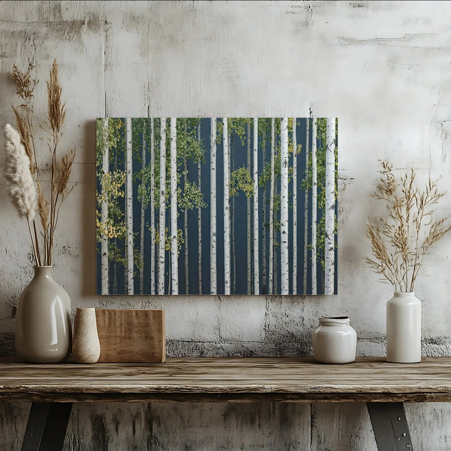 Birch Tree Forest Canvas Art | Panoramic Woodland Wall Decor | Premium 1.25 Inch Gallery Wrap | Modern Nature Landscape for Home Office