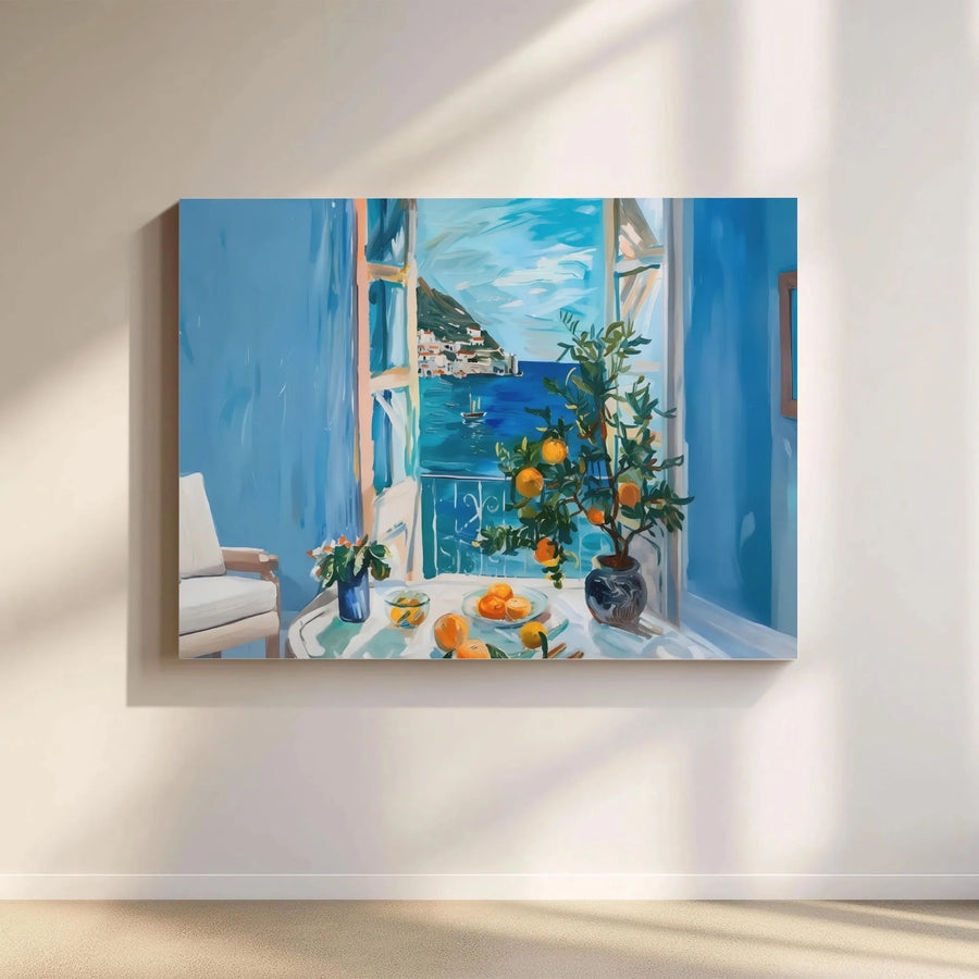 Mediterranean Window View Canvas | Amalfi Coast Seascape Art | Premium Gallery Wrapped 1.25" Profile | Coastal Home Decor Wall Art Gift