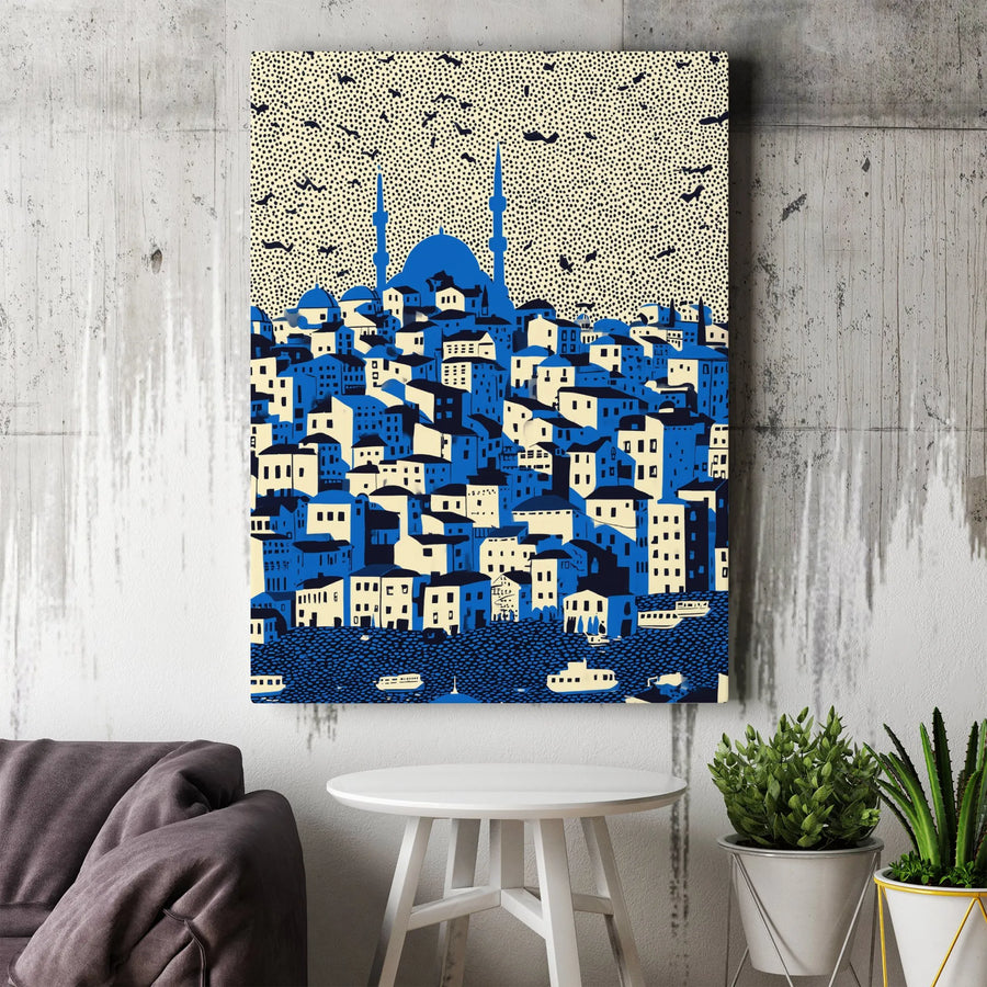 Istanbul Cityscape Canvas Print | Modern Blue Mosque Illustration | Premium Fade-Resistant Canvas | Gift for Traveler & Turkish Art Lover