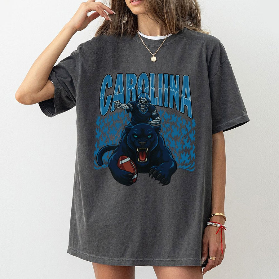 Vintage Carolina Football T-Shirt Retro Panthers 90s Old School Game Day Fit Loose Sporty T-Shirt Streetwear Man