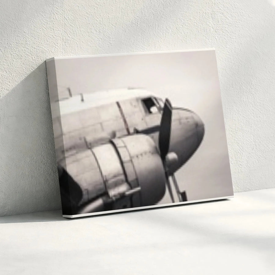 Vintage Propeller Plane Canvas Wall Art | Black and White Aviation Photography | Premium Gallery Wrapped Canvas | Gift for Pilot, Man Cave Decor