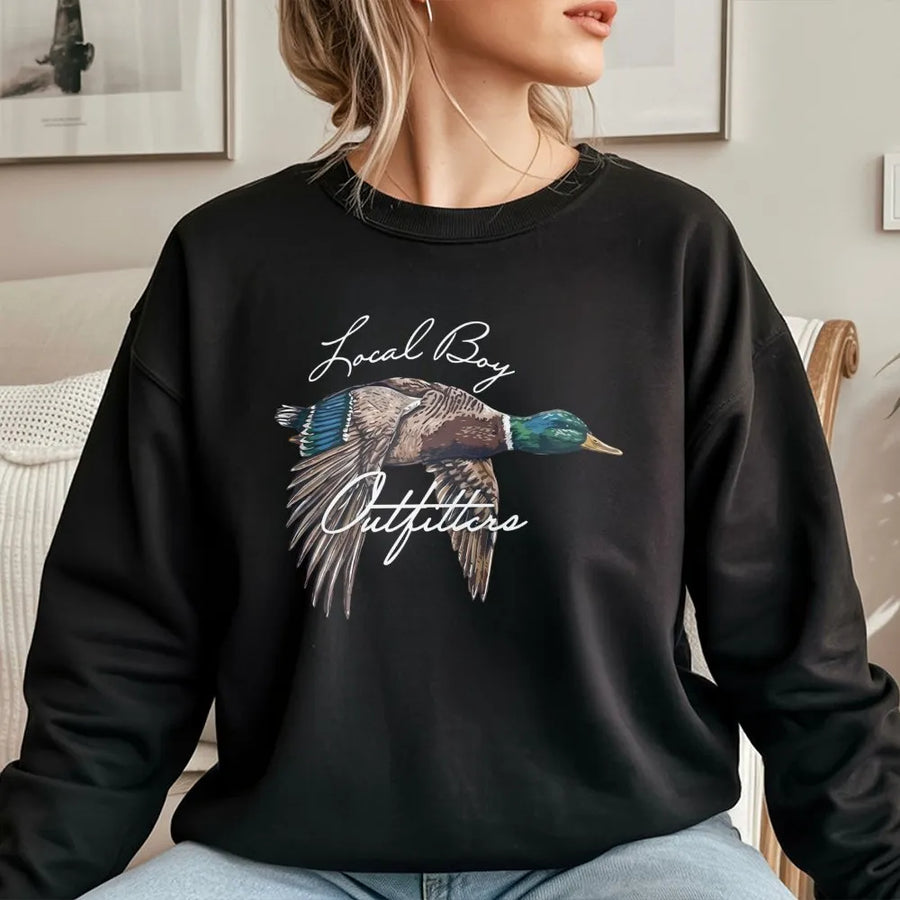 Mallard Duck Sweatshirt | Flying Duck Hunting Nature Graphic | Premium Cotton Blend | Gift For Outdoorsman And Wildlife Enthusiasts