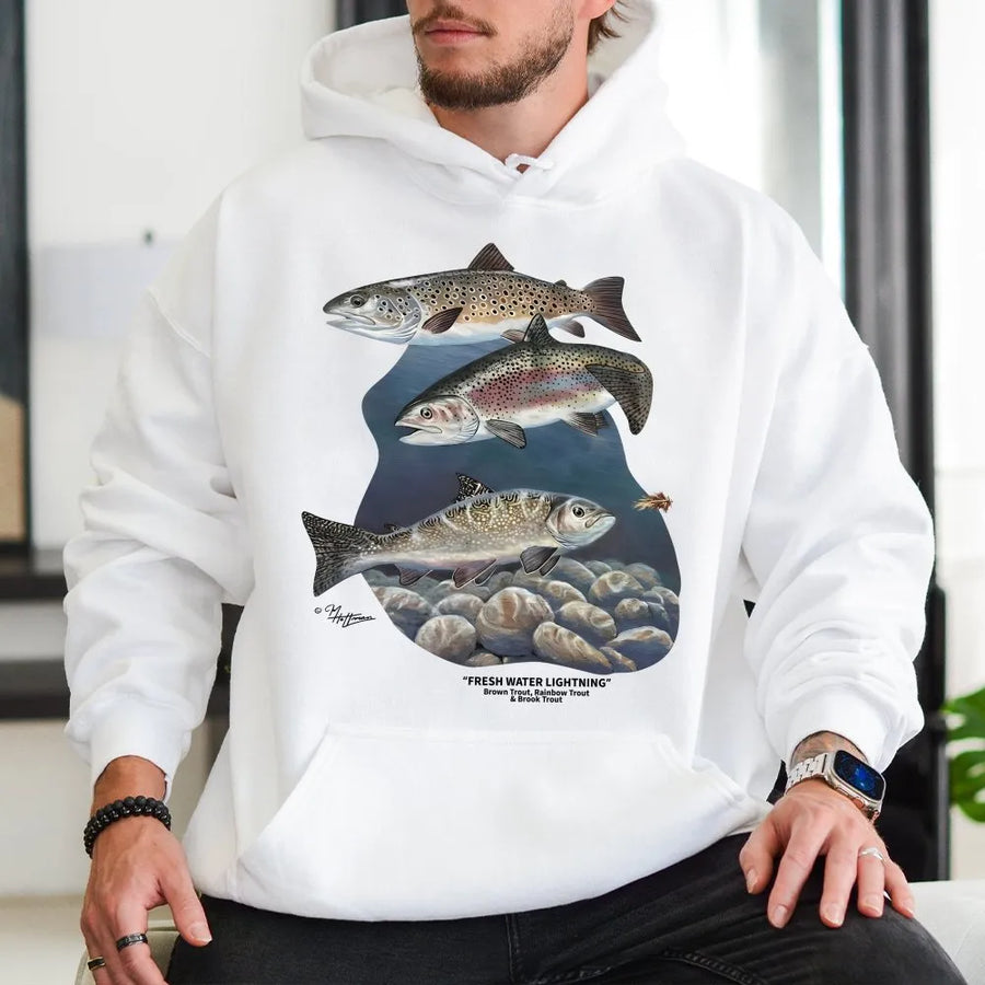 Trout Fishing Hoodie | Freshwater Trout Species Illustration | Premium Cotton-Blend | Gift for Angler & Outdoorsman
