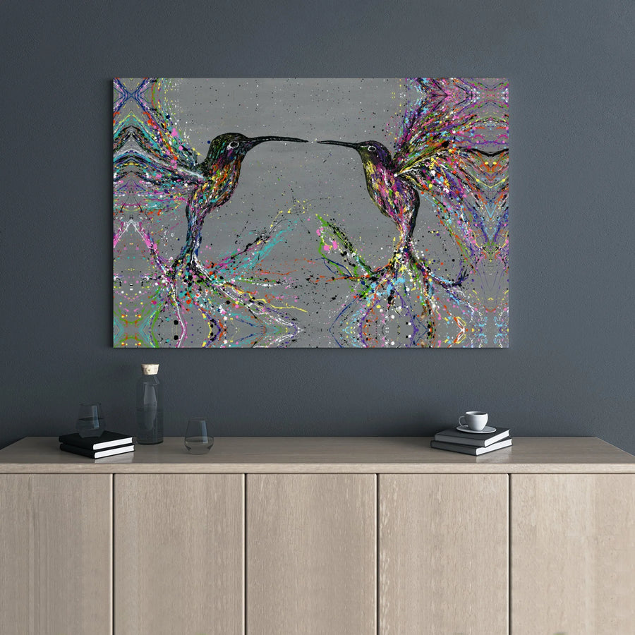 Hummingbird Wall Art Canvas | Colorful Abstract Splatter Paint Design | Premium Gallery-Wrapped Print | Modern Home Decor Gift for Bird Lovers