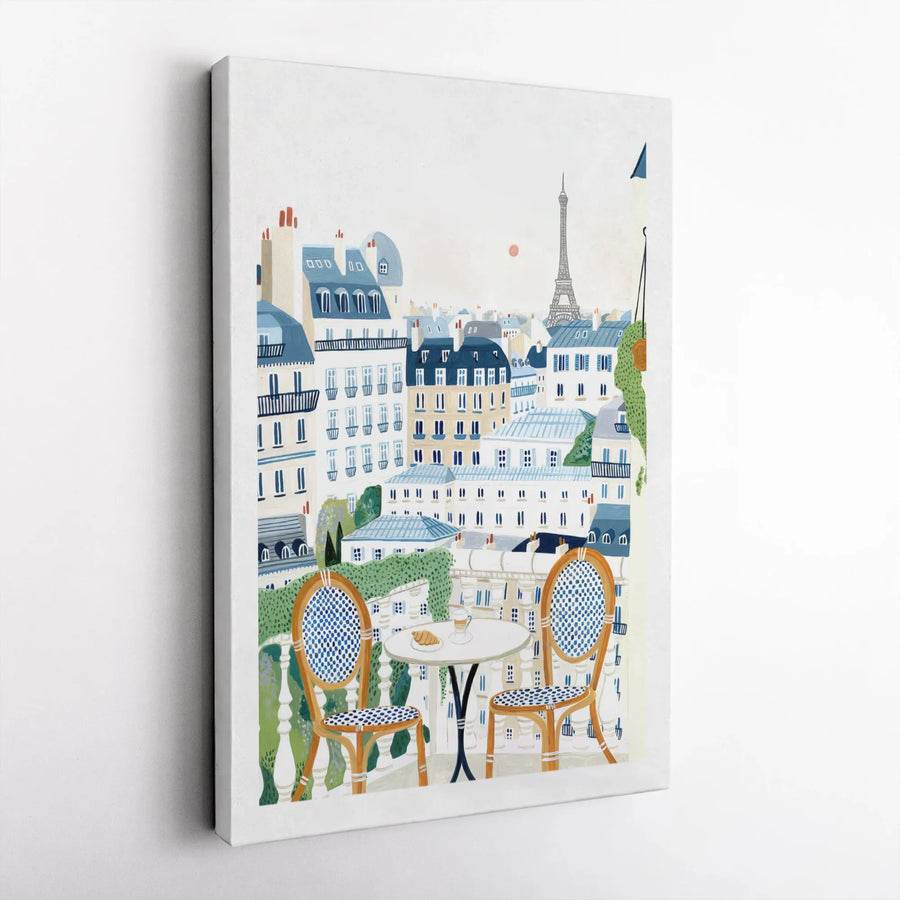 Parisian Balcony Canvas Print | Eiffel Tower Cafe View Art | Premium Gallery Wrap Decor | Aesthetic French Travel Gift for Her