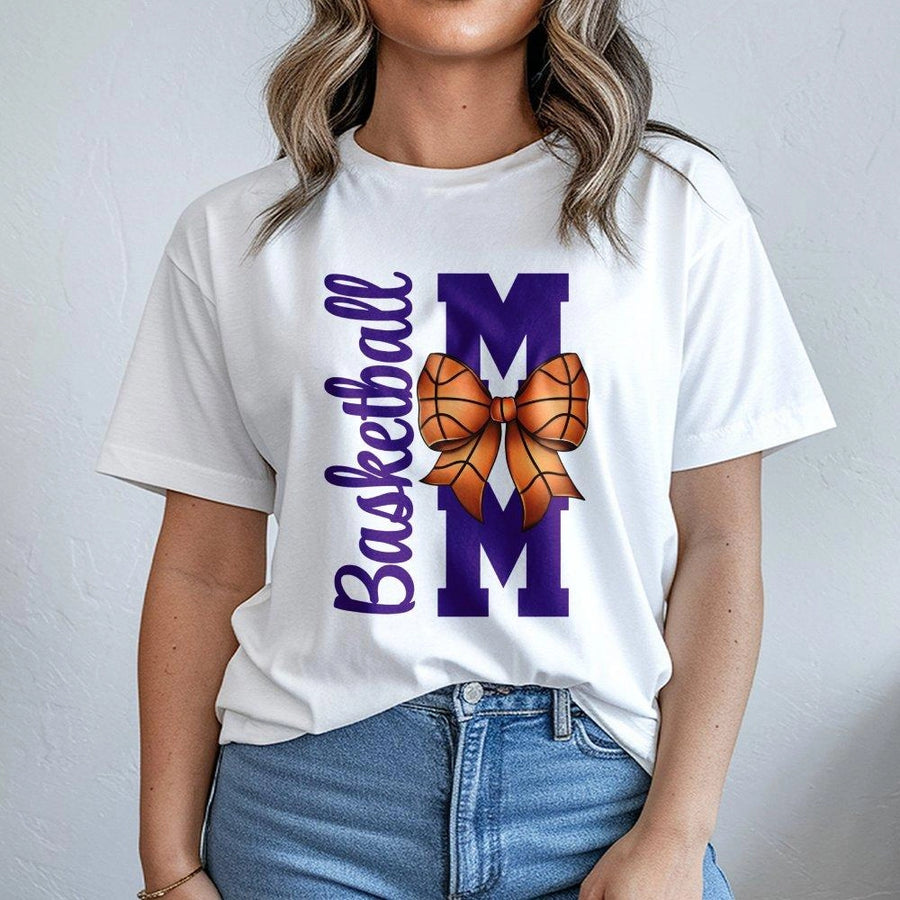 Basketball Mom T-Shirt | Bow Graphic Sport Design | Premium 100% Cotton | Proud Game Day Gift For Basketball Mothers