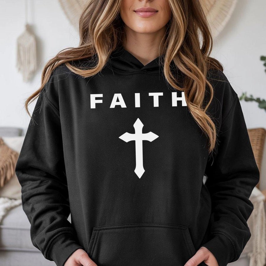 Faith Cross Hoodie | Minimalist Christian Graphic Design | Premium Cotton Blend | Religious Gift for Men and Women