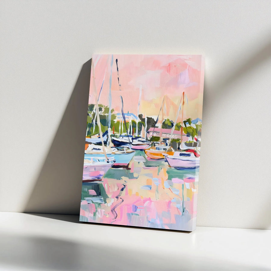 Abstract Sailboat Canvas Print | Impressionist Marina Painting Wall Art | Premium Thick Profile Canvas | Nautical Home Decor Gift for Coastal Living