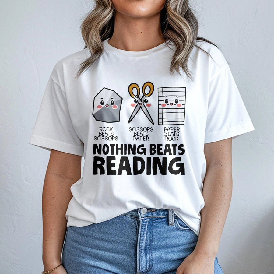 Nothing Beats Reading T-Shirt | Funny Book Lover Graphic Tee | Premium 100% Cotton Apparel | Teacher Librarian Gift