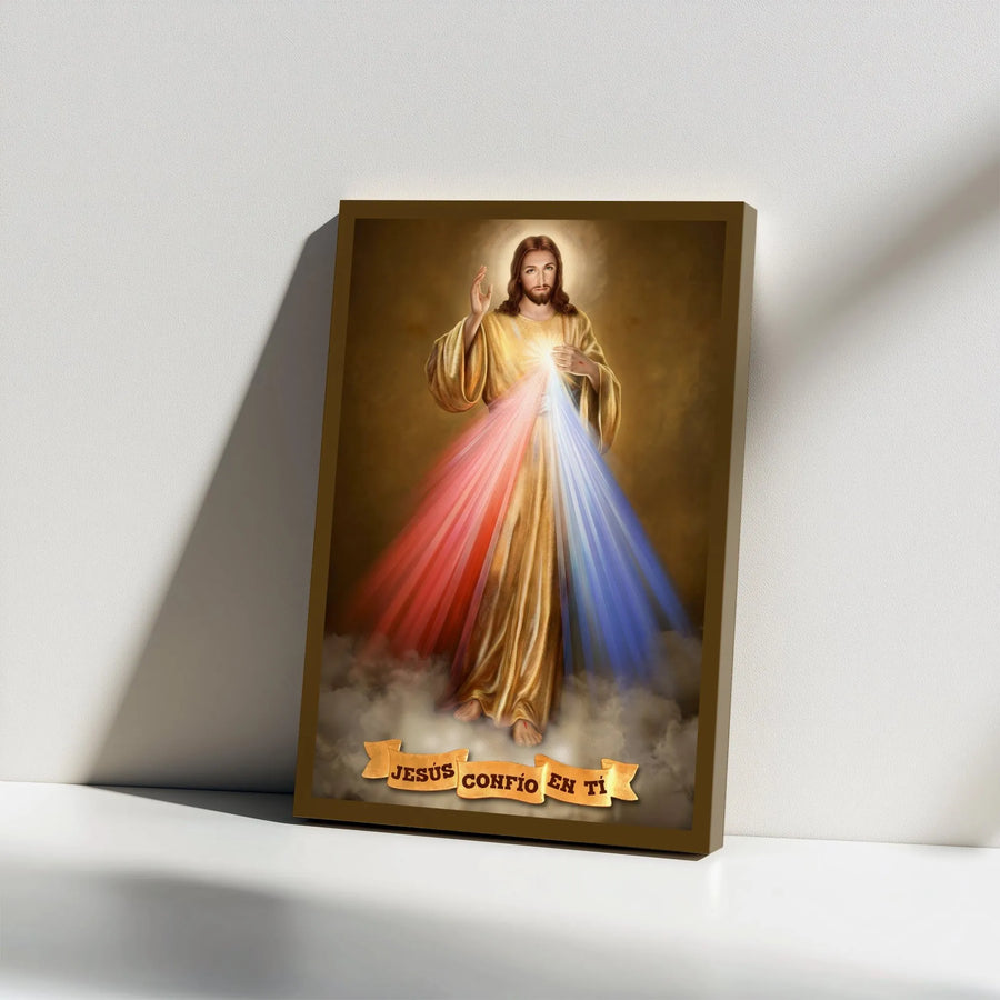 Divine Mercy Jesus Canvas Wall Art | Jesús Confío En Tí Spanish Quote | Premium Thick Gallery Wrap | Catholic Christian Home Decor Gift