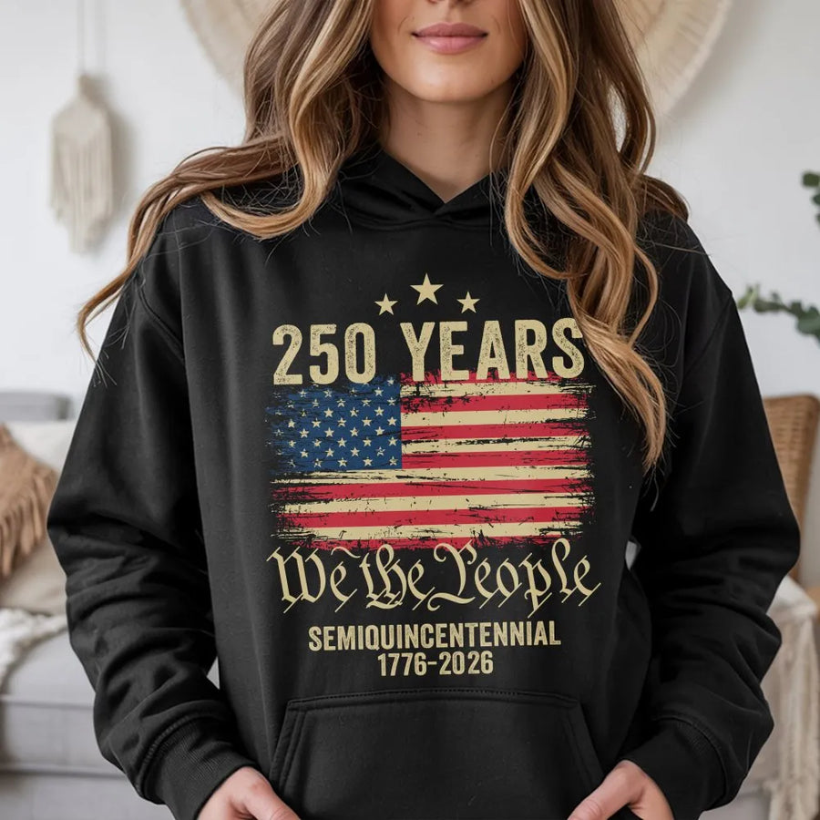 America 250th Anniversary Hoodie | We The People Distressed USA Flag | Premium Cotton Blend Sweatshirt | Patriotic Gift 1776-2026