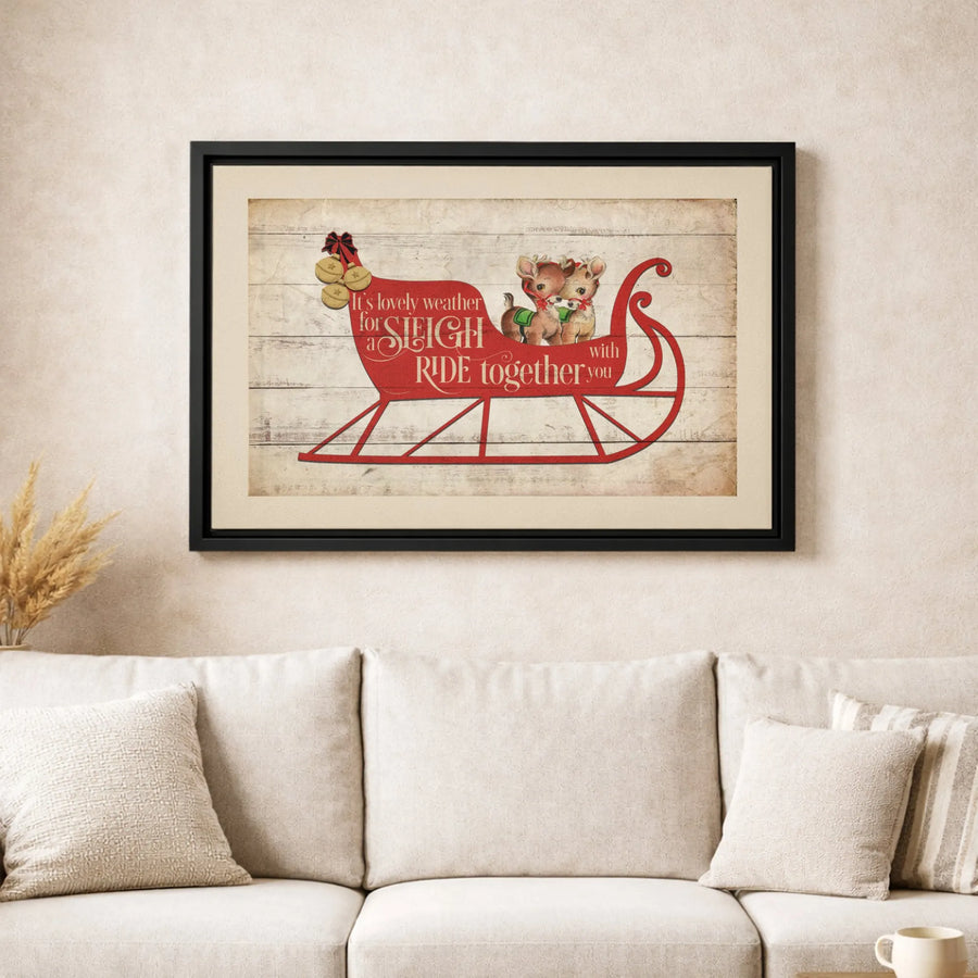 Vintage Christmas Reindeer Canvas | Sleigh Ride Holiday Wall Art | Gallery Wrapped 1.25 Inch Profile | Festive Home Decor Gift