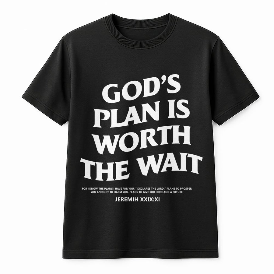 God's Plan Is Worth The Wait T-Shirt | Jeremiah 29:11 Bible Verse Scripture | Premium Soft Cotton Graphic Tee | Faith Inspired Religious Christian Gift