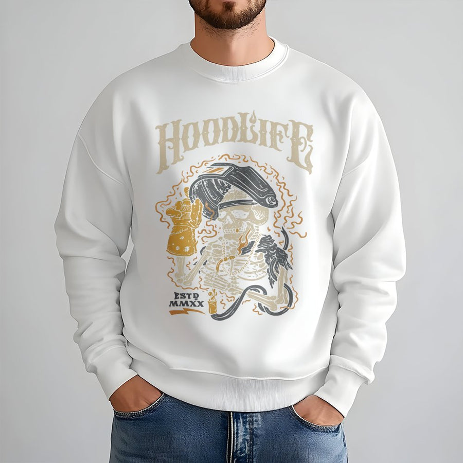 Welder Skeleton Sweatshirt | Hoodlife Graphic Print | Premium Cotton Blend | Gift For Welder Mechanic Trade Worker
