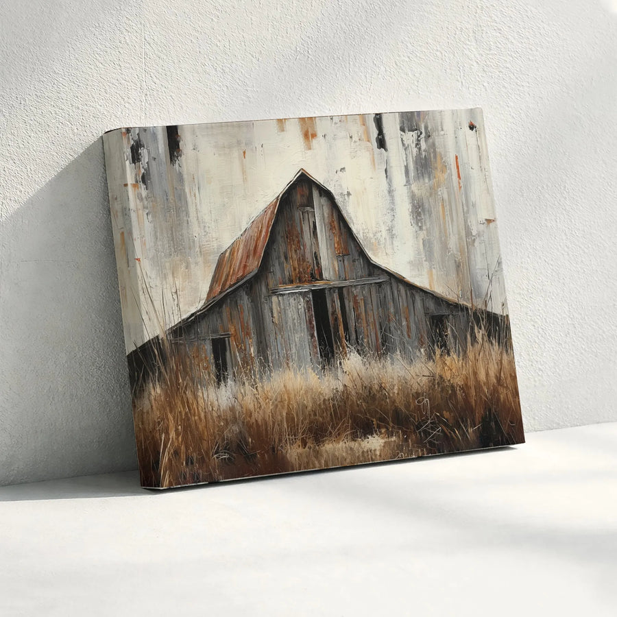 Art mural sur toile grange rustique | Impression de peinture abstraite texturée | Toile de qualité supérieure | Cadeau de décoration de salon style maison de campagne moderne