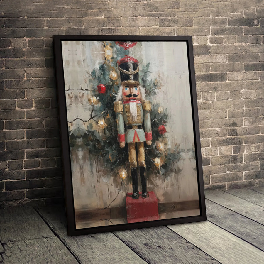 Christmas Nutcracker Wall Art | Festive Soldier by Illuminated Tree | Premium Gallery-Wrapped Canvas | Holiday Decor Gift for Home