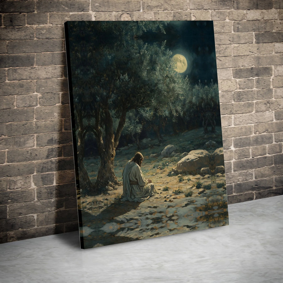 Jesus Praying in Gethsemane Canvas Art | Spiritual Night Garden Scene | Premium Gallery Wrap Wall Decor | Christian Religious Home Gift