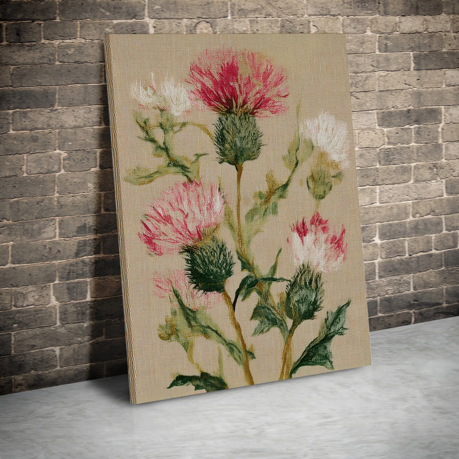 Scottish Thistle Vertical Canvas | Vintage Botanical Illustration | Premium 1.25" Thick Gallery Wrap | Rustic Farmhouse Home Decor Gift