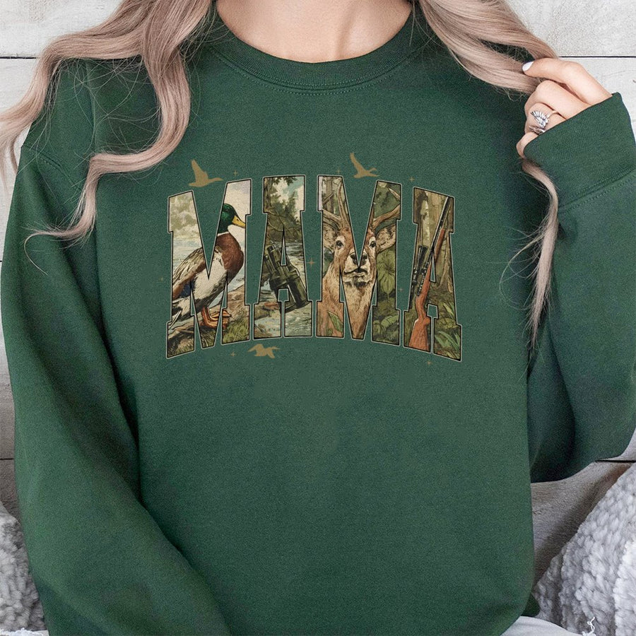 Hunting Mama Sweatshirt | Deer Duck Hunter Nature Graphic | Premium Cotton Blend | Gift for Outdoorsy Women and Mom