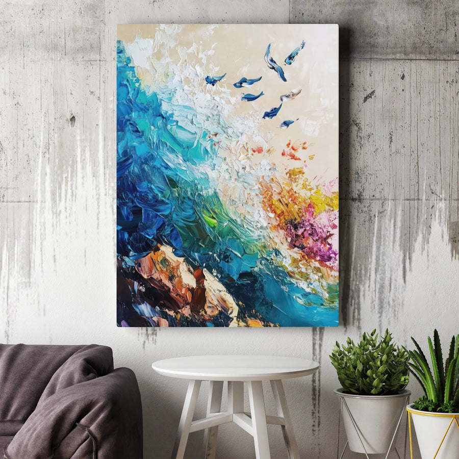Abstract Ocean Wave Canvas Wall Art | Impasto Textured Coastal Seascape | Premium Gallery-Wrapped Print | Coastal Home Decor Gift