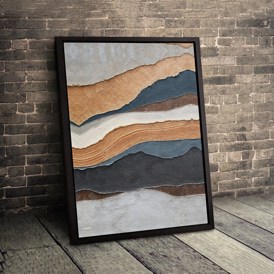 Abstract Torn Paper Canvas Wall Art | Earth Tone Collage Print | 1.25-Inch Gallery Thick Profile | Modern Minimalist Home Decor Gift