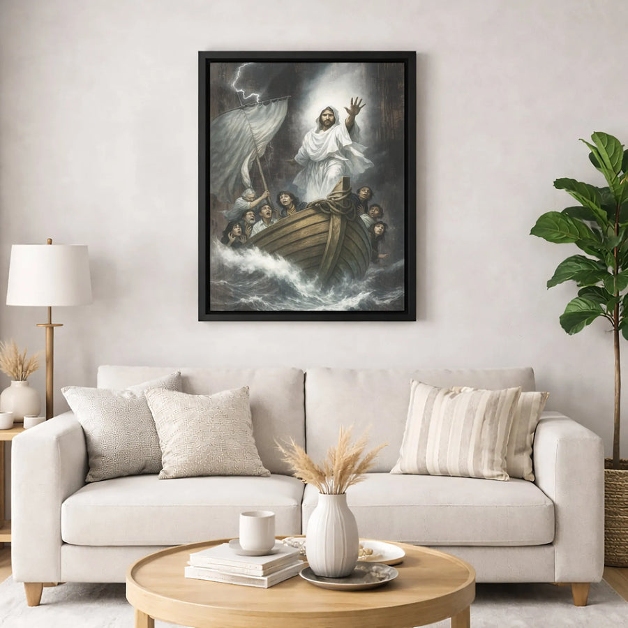 Jesus Calming The Storm Canvas Print | Biblical Miracle Art | Premium Gallery-Wrapped Wall Decor | Religious Gift For Home & Office
