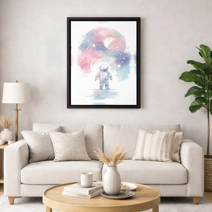 Astronaut Wall Art Canvas | Watercolor Pink Galaxy Stargazing Decor | Premium 1.25 Inch Gallery Wrap | Space Explorer Gift For Kids & Adults
