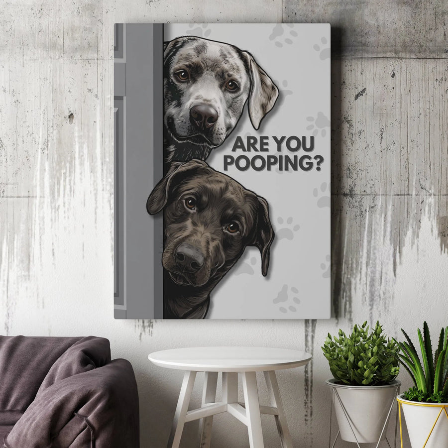 Are You Pooping? Bathroom Wall Art | Funny Labrador Peeking Dog Canvas | Premium Fade-Resistant Print | Humorous Home Decor Gift for Dog Lovers