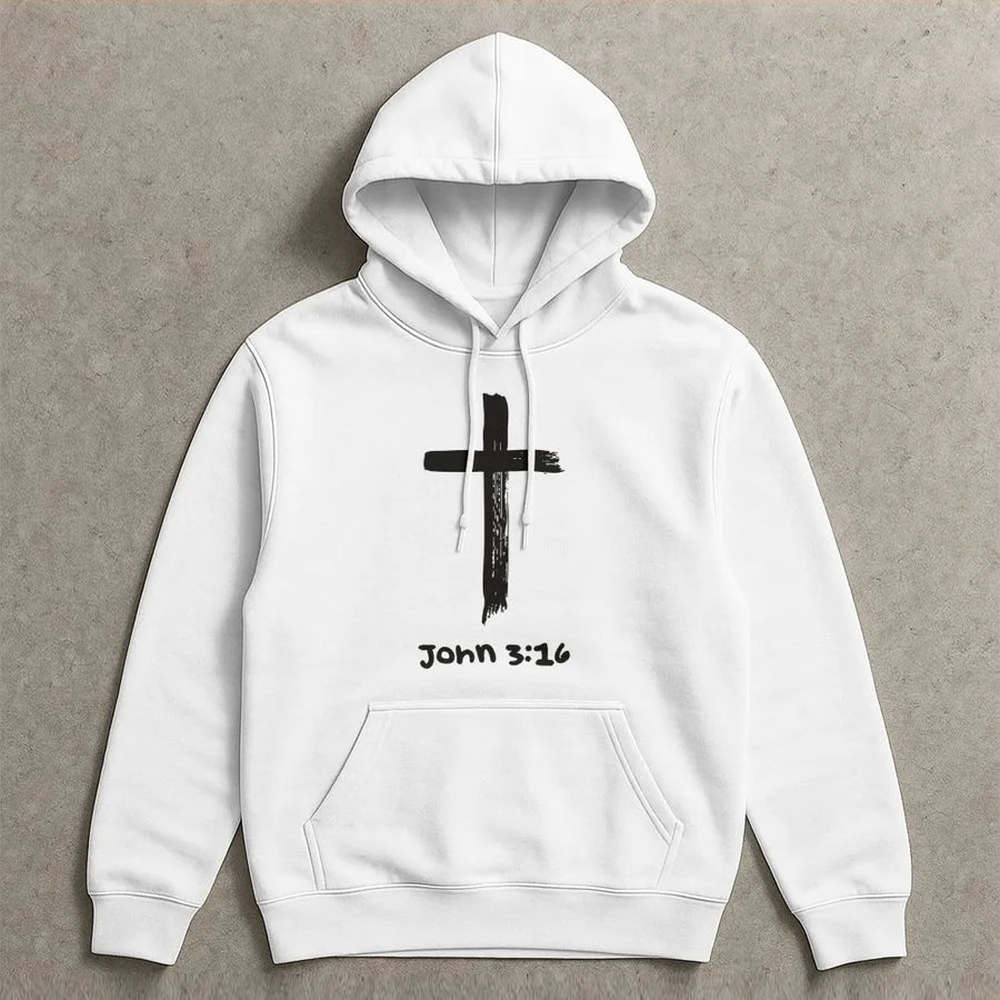 Christian Hoodie | John 3:16 Cross Bible Verse Graphic | Premium Cotton Blend Faith Apparel | Religious Gift for Men and Women