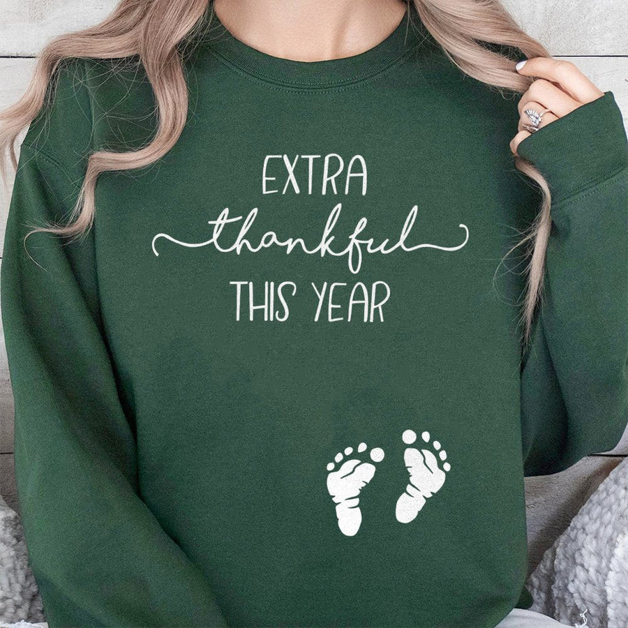 Extra Thankful This Year Sweatshirt | Baby Feet Pregnancy Announcement | Soft Cotton Blend | Fall Thanksgiving Gift For Mom