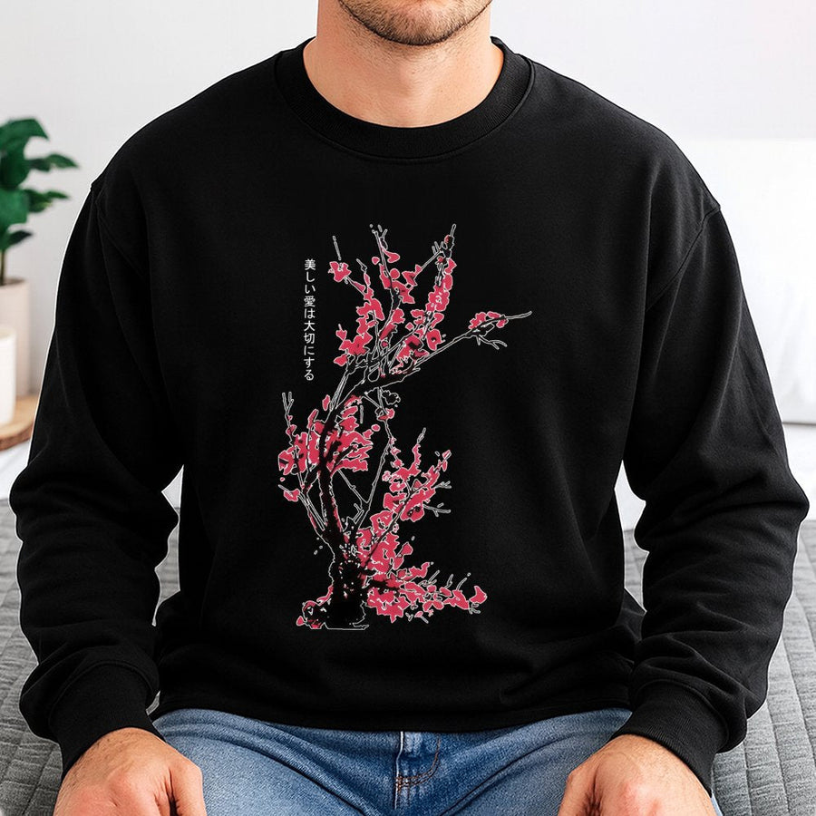 Japanese Cherry Blossom Sweatshirt | Aesthetic Sakura Graphic Art | Premium Cotton Blend | Streetwear Gift for Women & Men