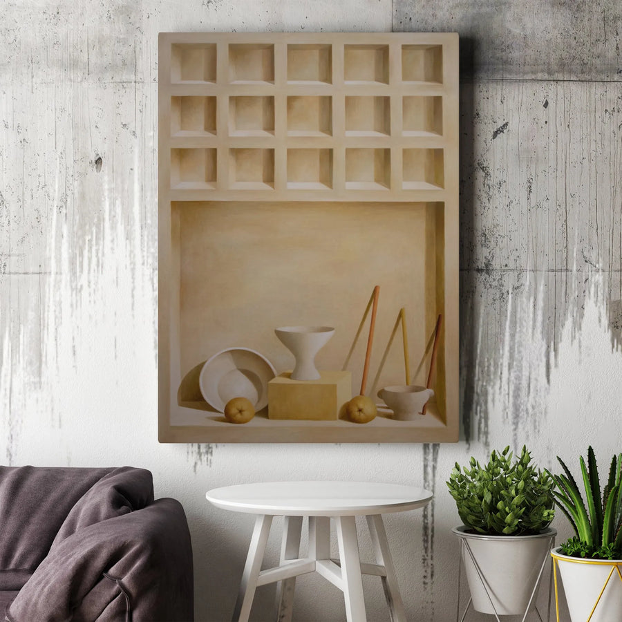 Minimalist Still Life Canvas Print | 3D Illusion Architectural Wall Art with Geometric Shapes | Premium 1.25" Thick Gallery Canvas | Modern Home Decor Gift