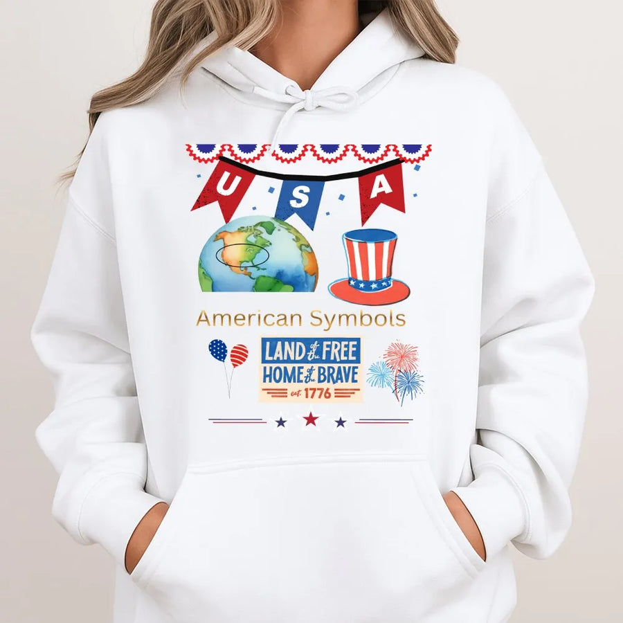 Patriotic USA Graphic Hoodie | Land Of The Free Independence Day Design | Soft Cotton Blend | Gift For Americans