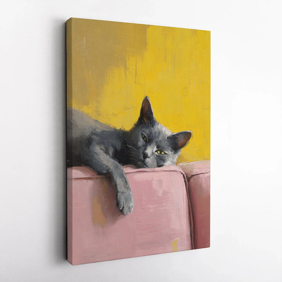 Grey Cat Canvas Wall Art | Impressionist Painting Style Print | Premium Gallery-Quality Canvas | Modern Home Decor Gift for Cat Lovers
