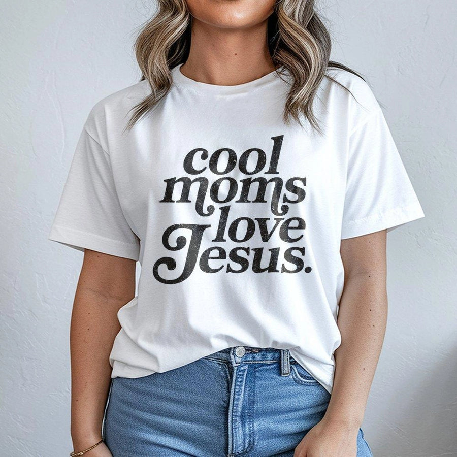 Cool Moms Love Jesus T-Shirt | Retro Christian Faith Graphic Tee | 100% Soft Cotton | Trendy Religious Gift for Mom, Birthday or Church Apparel
