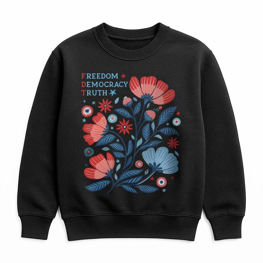 Freedom Democracy Truth Sweatshirt | Floral Americana Graphic Print | Premium Cotton Blend | Unisex Activism Gift for Her and Him
