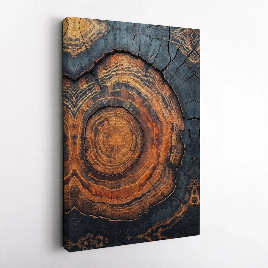 Abstract Tree Ring Canvas Wall Art | Burnt Orange and Charcoal Wood Slice Print | Premium 1.25" Gallery Wrap | Modern Nature Decor for Living Room