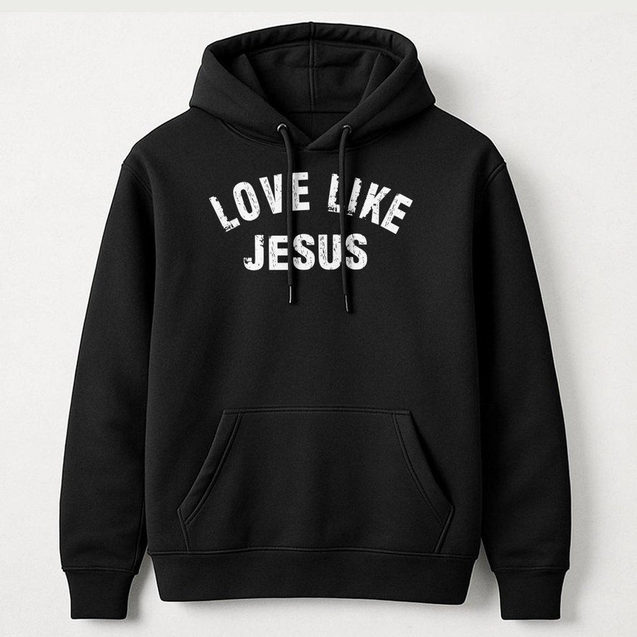 Love Like Jesus Hoodie | Distressed Minimalist Graphic Faith Sweatshirt | Premium Cotton Blend | Christian Religious Gift for Women and Men
