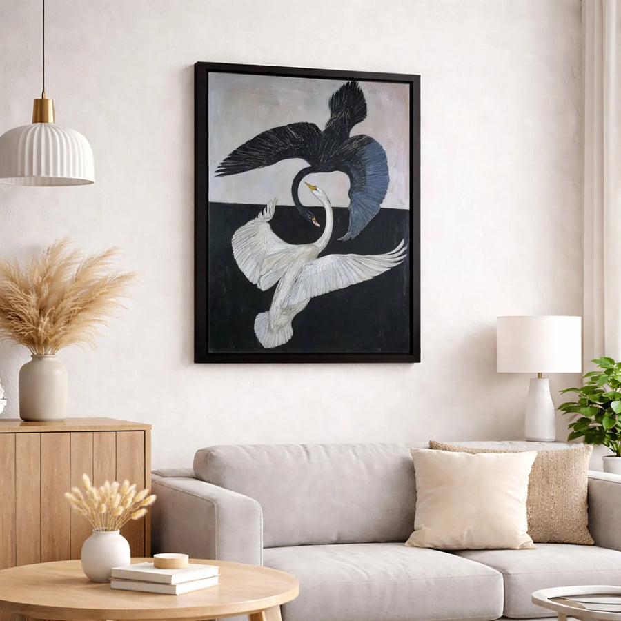 Black and White Swan Canvas Wall Art | Yin Yang Bird Duality Print | 1.25-Inch Premium Gallery Wrap | Modern Minimalist Home Decor Gift