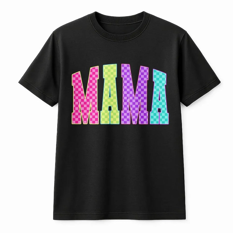 Neon Mama Shirt | Checkerboard Graphic Tee | Soft Cotton Retro Top | Mother's Day Gift for Mom