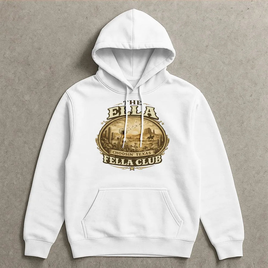Western Cowboy Hoodie | Vintage Ella Fella Club Texas Rodeo Graphic | Soft Cotton Blend | Unisex Oversized Country Apparel Gift