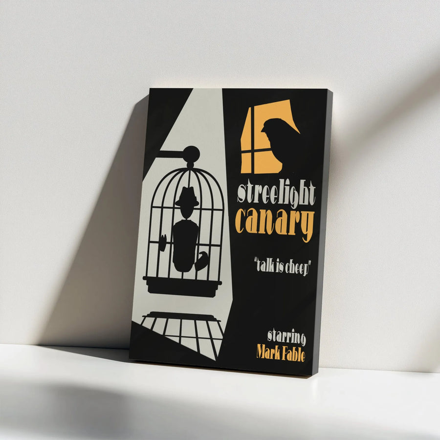 Streetlight Canary Retro Film Noir Vertical Canvas | Vintage Detective Movie Poster Art | Premium 1.25" Gallery Wrap | Cool Office Wall Decor & Cinephile Gift