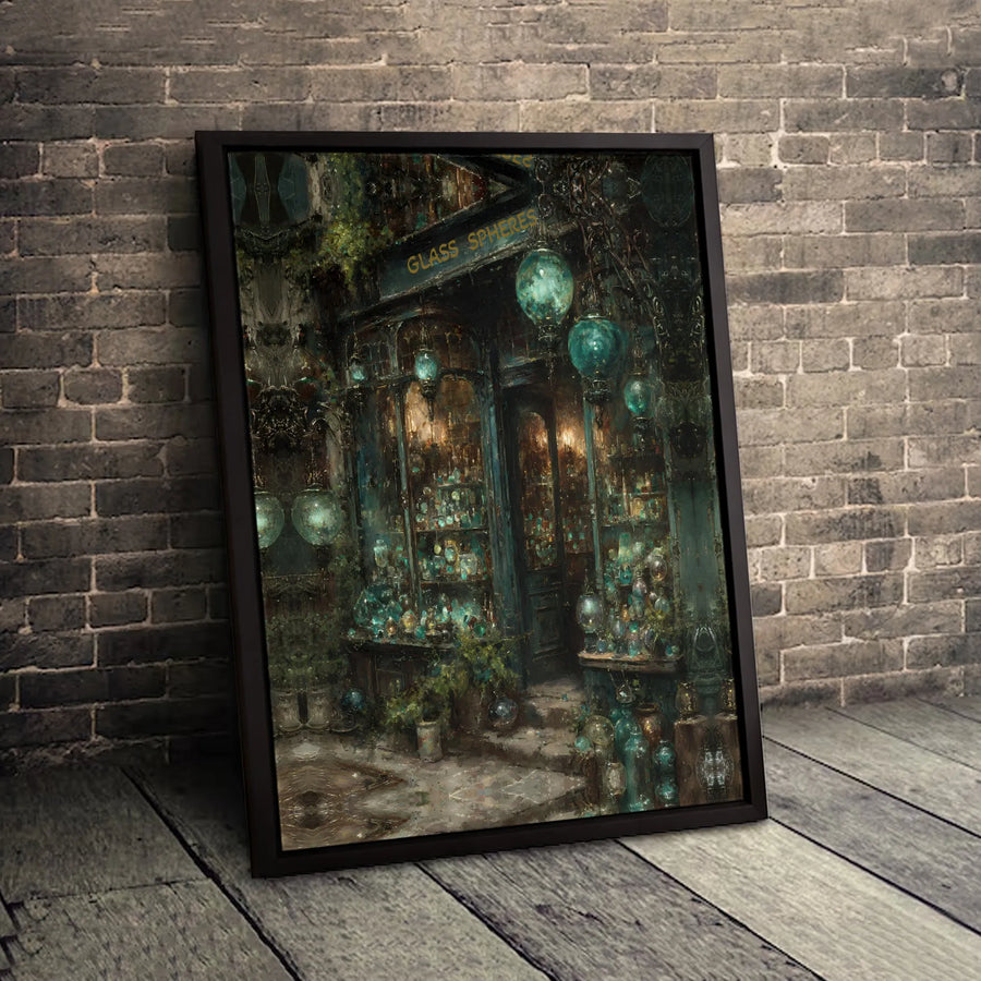 Fantasy Magic Potion Shop Canvas Wall Art | Glass Spheres Witchcore Decor | 1.25 Inch Thick Premium Print | Magical Home Office Gift