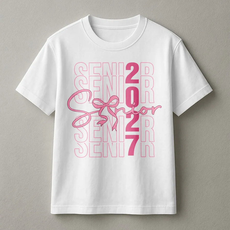 Senior 2027 T-Shirt | Cute Pink Bow Graphic Sweatshirt | Premium Cotton Blend | Class of 2027 Graduation Gift for Her