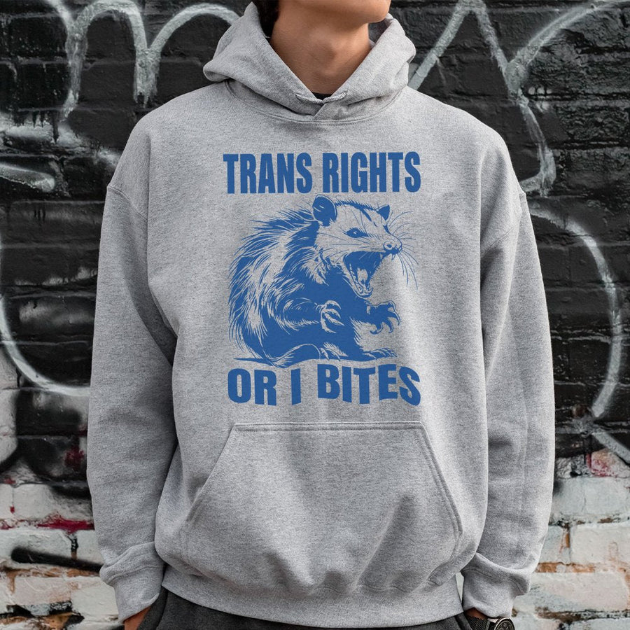 Trans Rights Hoodie | Funny Opossum Graphic Design | Premium Cotton Blend | LGBTQ Pride Gift for Queer Men and Women