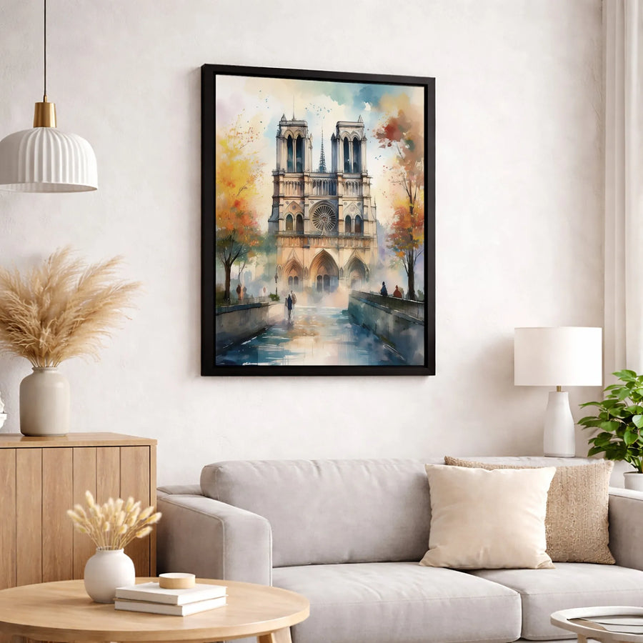 Watercolor Notre Dame Cathedral Paris In Autumn Canvas