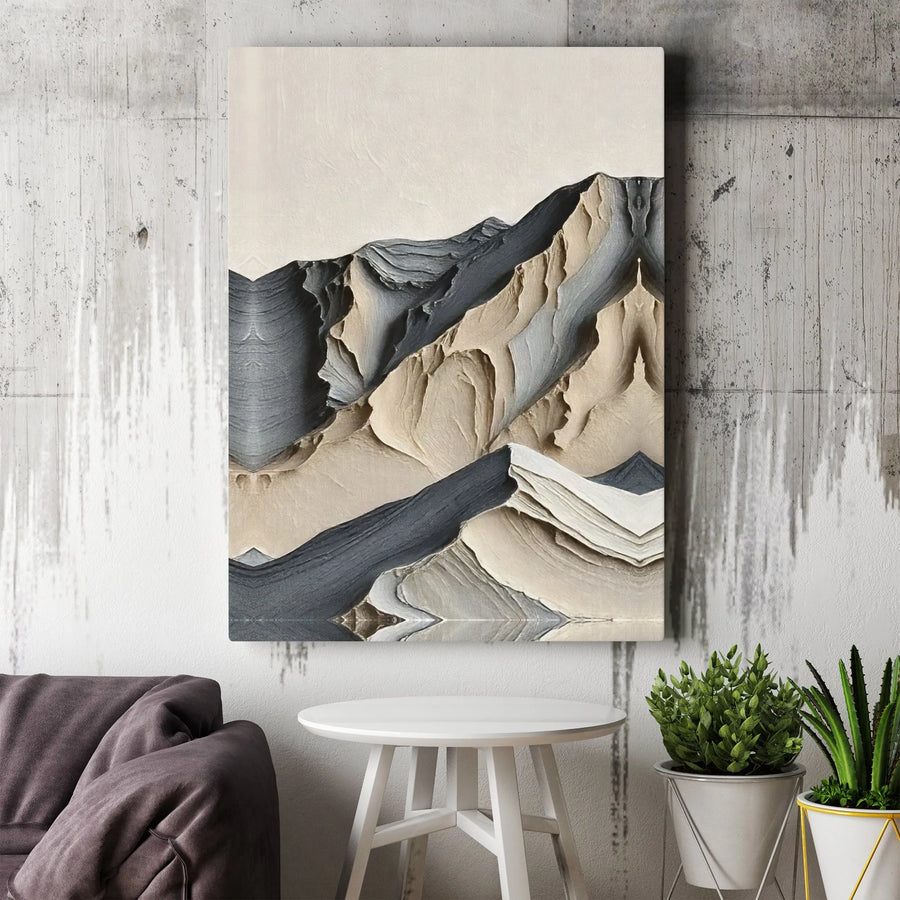 Abstract Mountain Canvas Wall Art | Textured Grey Landscape Painting | Premium Gallery-Wrapped Print | Modern Minimalist Home Decor