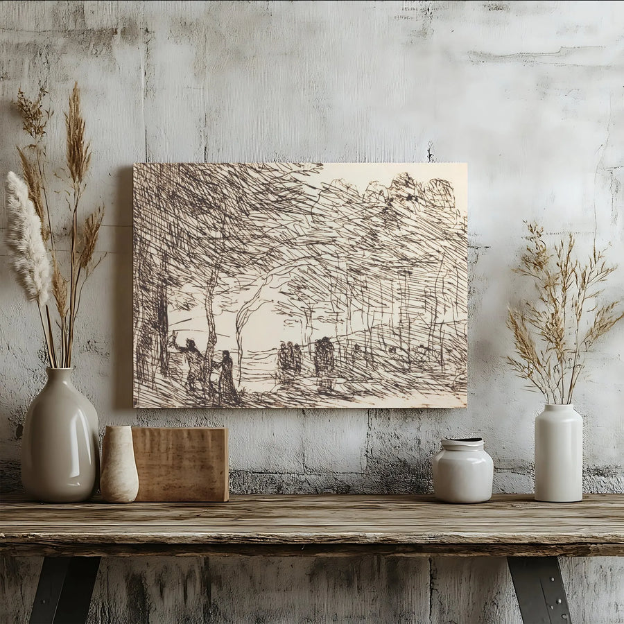 Abstract Landscape Canvas Print | Minimalist Forest Ink Sketch | Thick Gallery Wrap Canvas | Premium Wall Art for Living Room